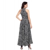Dropship Women's Polyester Zebra Pattern Halter Neck Sleeveless Dress (Navy Blue)