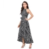 Dropship Women's Polyester Zebra Pattern Halter Neck Sleeveless Dress (Navy Blue)