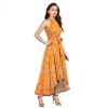 Dropship Women's Polyester Printed Halter Neck Sleeveless Dress (Yellow)