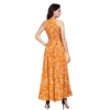 Dropship Women's Polyester Printed Halter Neck Sleeveless Dress (Yellow)