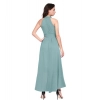 Dropship Women's Polyester Solid Halter Neck Sleeveless Dress (Pista)
