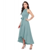 Dropship Women's Polyester Solid Halter Neck Sleeveless Dress (Pista)