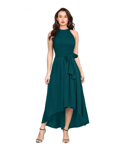 Women's Polyster Solid Helter Neck Sleeveless Dresses (Morpichh)