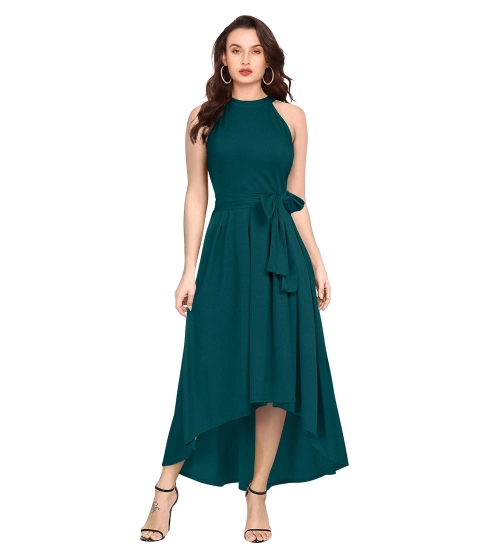 Women's Polyster Solid Halter Neck Sleeveless Dress (Morpichh)