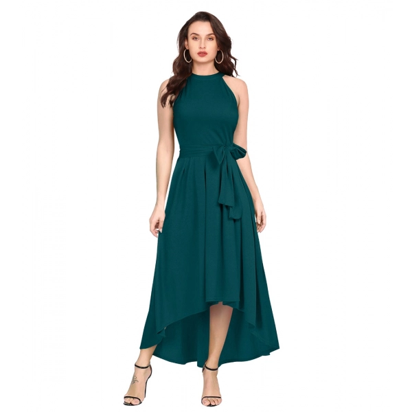 Dropship Women's Polyster Solid Halter Neck Sleeveless Dress (Morpichh)