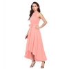 Dropship Women's Polyster Solid Halter Neck Sleeveless Dress (Peach)