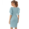 Dropship Women's Knitting stretchable Solid Square Neck 3-4 Puff Sleeve Dress (Pista)