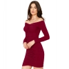 Dropship Women's Knitting stretchable Solid V Neck Full Sleeve Dress (Maroon)