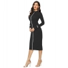 Dropship Women's Knitting stretchable Solid Round Neck Full Sleeve Dress (Black)