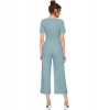 Dropship Women's Knitting stretchable Solid Round Neck Cap Sleeve Jumpsuit (Pista )