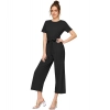 Dropship Women's Knitting stretchable Solid Round Neck Cap Sleeve Jumpsuit (Black)