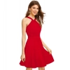 Dropship Women's Knitting stretchable Solid Halter Neck Sleeveless Dress (Red )