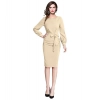 Dropship Women's Knitting stretchable Solid Round Neck Full Sleeve Dress (Beige )