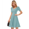 Dropship Women's Knitting stretchable Solid V Neck Cap Sleeve Dress (Pista)