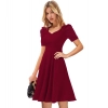 Dropship Women's Knitting stretchable Solid V Neck Cap Sleeve Dress (Maroon)