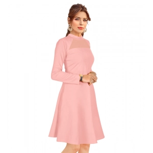 Generic Women's Knitting stretchable Solid Round Neck Full Sleeve Dress (Peach)