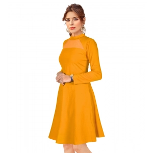 Generic Women's Knitting stretchable Solid Round Neck Full Sleeve Dress (Yellow)