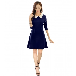 Women's Polyester Solid Collar 3-4th Dress (Blue)