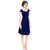Dropship Women's Polyester Solid V Neck Cap Sleeve off Shoulder Dress (Blue)