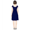 Dropship Women's Polyester Solid V Neck Cap Sleeve off Shoulder Dress (Blue)