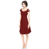 Dropship Women's Polyester Solid V Neck Cap Sleeve off Shoulder Dress (Maroon)
