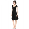 Dropship Women's Polyester Solid V Neck Cap Sleeve off Shoulder Dress (Black)