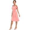 Dropship Women's Knitting stretchable Solid Round Neck Sleeveless Dress (Peach)