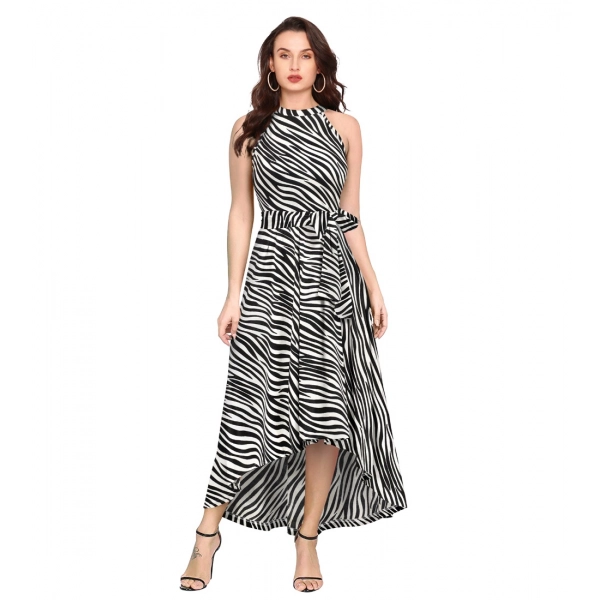 Dropship Women's Polyester Zebra Pattern Halter Neck Sleeveless Dress (White)
