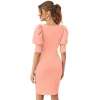 Dropship Women's Knitting stretchable Solid Square Neck 3-4 Puff Sleeve Dress (Peach)