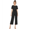 Dropship Women's Knitting stretchable Solid Round Neck Cap Sleeve Jumpsuit (Black)