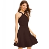 Dropship Women's Knitting stretchable Solid Halter Neck Sleeveless Dress (Coffee)