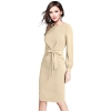 Dropship Women's Knitting stretchable Solid Round Neck Full Sleeve Dress (Beige )