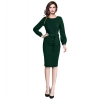 Dropship Women's Knitting stretchable Solid Round Neck Full Sleeve Dress (Green)