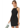Dropship Women's Knitting stretchable Solid Round Neck Sleeveless Dress (Black)