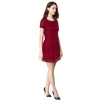 Dropship Women's Rasal Solid Round Neck Cap Sleeve Dress (Maroon)
