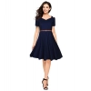 Dropship Women's Polyester Solid V Neck Cap Sleeve Dress (Blue)