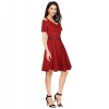 Dropship Women's Polyester Solid V Neck Cap Sleeve Dress (Maroon)