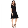 Dropship Women's Polyester Solid V Neck Cap Sleeve Dress (Black)