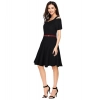 Dropship Women's Polyester Solid V Neck Cap Sleeve Dress (Black)