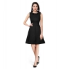 Dropship Women's Polyester Solid Round Neck Sleeveless Dress (Black)