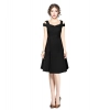 Dropship Women's Polyester Solid V Neck Cap Sleeve off Shoulder Dress (Black)