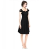 Dropship Women's Polyester Solid V Neck Cap Sleeve off Shoulder Dress (Black)