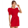 Dropship Women's Knitting stretchable Solid Round Neck 3-4 Puff Sleeve Dress (Red )