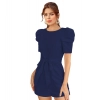 Dropship Women's Knitting stretchable Solid Round Neck 3-4 Puff Sleeve Dress (Blue)