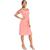 Dropship Women's Knitting stretchable Solid Round Neck Sleeveless Dress (Peach)