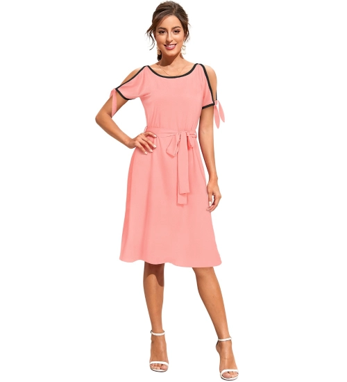 Women's Knitting stretchable Solid Round Neck Sleeveless Dress (Peach)