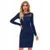 Dropship Women's Knitting stretchable Solid Round Neck Full Sleeve Dress (Blue )