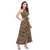 Dropship Women's Polyester Zebra Pattern Halter Neck Sleeveless Dress (Yellow)