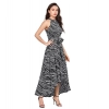 Dropship Women's Polyester Zebra Pattern Halter Neck Sleeveless Dress (Navy Blue)