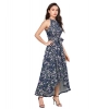 Dropship Women's Polyester Printed Halter Neck Sleeveless Dress (Blue)
